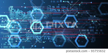 Abstract background on technological and scientific topics. Various techno details with using digital code. Vector format. 93755632
