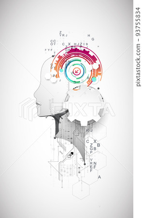Artificial Intelligence. Technical background with a silhouette of a man. Big data concept. Machine cyber mind. 93755834