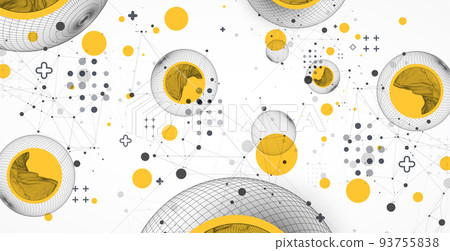 Sphere  theme with connected lines in technology style background. Wireframe illustration. Abstract 3d grid design. 93755838