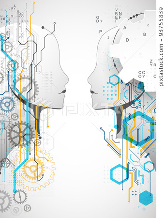 Artificial Intelligence. Technical background with a silhouette of a man. Big data concept. Machine cyber mind. Artificial Intelligence. Technical background with a silhouette of a man. Big data concept. Machine cyber mind. 93755839