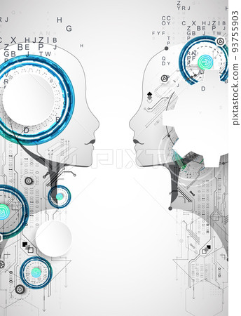 Artificial Intelligence. Technical background with a silhouette of a man. Big data concept. Machine cyber mind. Artificial Intelligence. Technical background with a silhouette of a man. Big data concept. Machine cyber mind. 93755903