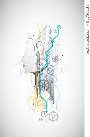 Artificial Intelligence. Technical background with a silhouette of a man. Big data concept. Machine cyber mind. 93756138