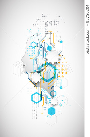 Artificial Intelligence. Technical background with a silhouette of a man. Big data concept. Machine cyber mind. 93756204