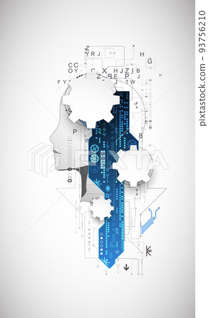Artificial Intelligence. Technical background with a silhouette of a man. Big data concept. Machine cyber mind. 93756210