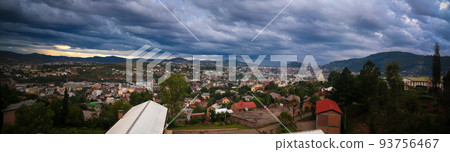 Aerial panoramic view to Fianarantsoa city at sunset , Madagascar Aerial panoramic view to Fianarantsoa city at sunset , Madagascar 93756467