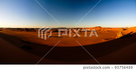 Sunrise view to Tin Merzouga dune, Tassili nAjjer national park, Algeria 93756489