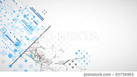 Abstract background on technological and scientific topics. Plexus effect with various techno details with a place under the text. Vector format. Abstract background on technological and scientific topics. Plexus effect with various techno details with a place under the text. Vector format. 93756963