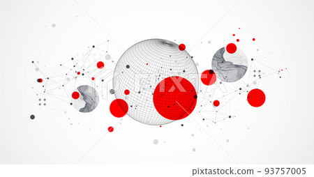 Sphere  theme with connected lines in technology style background.  Abstract 3d grid design. 93757005