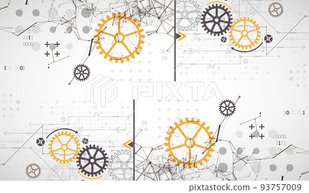 Abstract background on technological and scientific topics. Plexus effect with various techno details with a place under the text. Vector format. 93757009