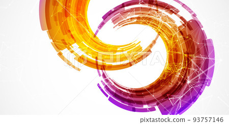 Abstract background. Technological colored circles with plexus effects. Abstract background. Technological colored circles with plexus effects. 93757146