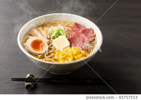 Hot salt butter ramen with warm steam 93757553