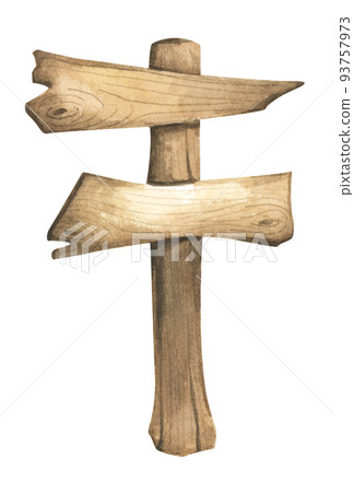 Watercolor Wooden signboards, empty Blank, wood banners, planks, board. 93757973