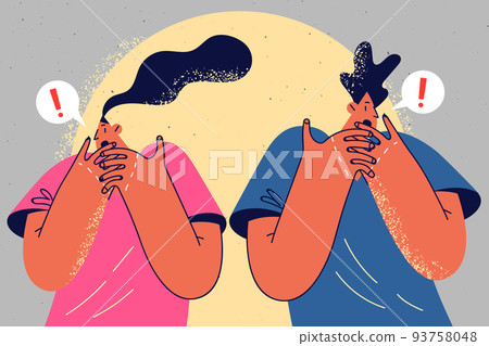 Shocked couple feeling frustrated and terrified  93758048