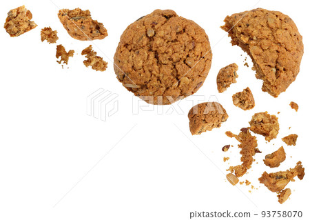oatmeal cookies with flax, pumpkin and sunflower seeds full depth of field. Top view with copy space for your text. Flat lay 93758070