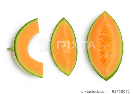 Cantaloupe melon isolated on white background with full depth of field. Top view. Flat lay 93758072