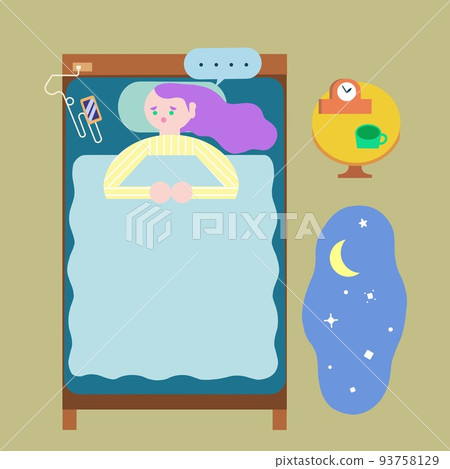 失眠的女人。失眠。有背景、家具和講話泡泡。 93758129