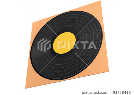 Black vinyl LP record with cover isolated on white background. Black vinyl LP record with cover isolated on white background. 93758416