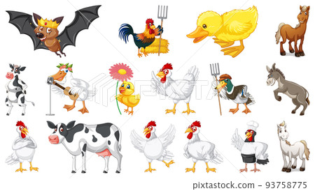 Many farm animals on white background Many farm animals on white background 93758775