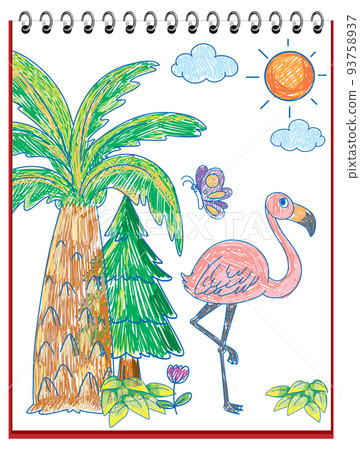 Kids hand drawn doodle flamingo 93758937