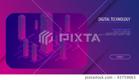 Isometric big data flow processing concept, cloud database. Abstract technology background. 93759063