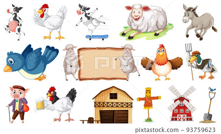 Barn and many farm animals Barn and many farm animals 93759623