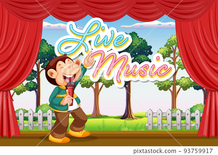 Funny monkey performing singing on stage Funny monkey performing singing on stage 93759917