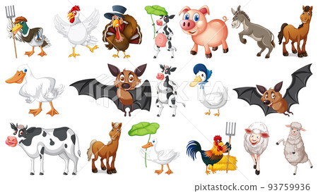 Many farm animals on white background 93759936