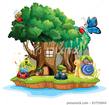 Cartoon insect and beetle in the forest Cartoon insect and beetle in the forest 93759944