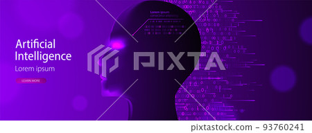 Artificial intelligence (AI) and big data concept. Machine cyber mind. Humen face with binary data flow. Technology vector background. Artificial intelligence (AI) and big data concept. Machine cyber mind. Humen face with binary data flow. Technology vector background. 93760241