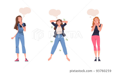 Woman Character Dreaming Imagining and Fantasizing Having Spontaneous Thought in Bubble Vector Set Woman Character Dreaming Imagining and Fantasizing Having Spontaneous Thought in Bubble Vector Set 93760259