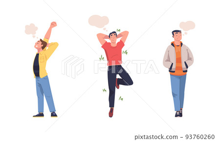 Man Character Dreaming Imagining and Fantasizing Having Spontaneous Thought in Bubble Vector Set 93760260