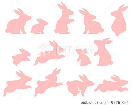 Pink rabbit silhouette illustration set 93761055