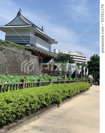 The outer wall of Tsurumaru Castle and lotus flowers 93761179