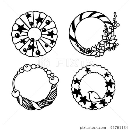 Set of hand-drawn christmas and winter doodle elements in vector. Festive collection isolated on white background. Design for icons, buttons, holidays. Gifts, trees, pastry, presents, gingerbread. 93761184