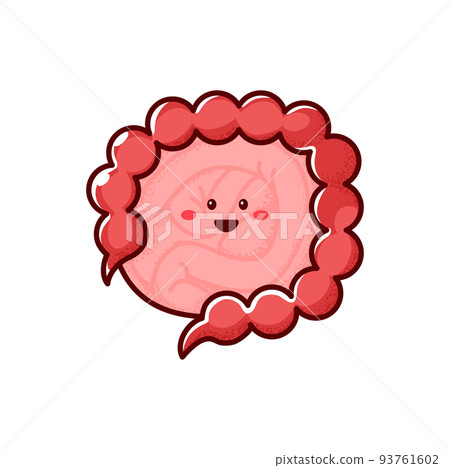 Intestine gut cartoon character isolated healthy body organ funny personage. Vector digestive truck, healthy food nutrition, intestine colon 93761602