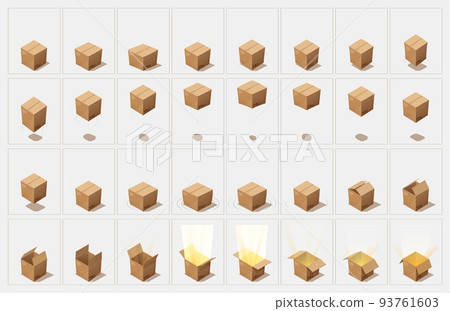 Cartoon jumping animated gift box sprite, vector mobile or video game animation. Cardboard delivery package, present or gift box jumping, swirling and opening motion animation sequence Cartoon jumping animated gift box sprite, vector mobile or video game animation. Cardboard delivery package, present or gift box jumping, swirling and opening motion animation sequence 93761603