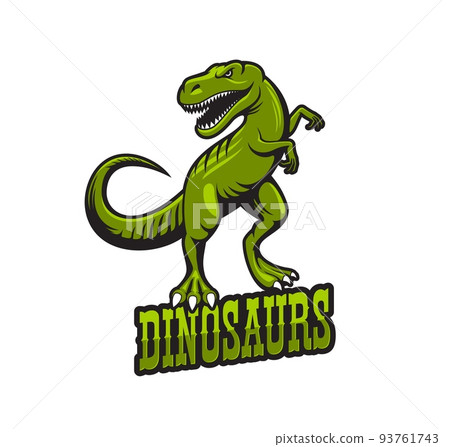 Tyrannosaur dinosaur mascot. Tyrannosaur reptile university or college sport team symbol, tyrannosaurus monster vector mascot character. Aggressive green raptor, jurassic reptile animal emblem Tyrannosaur dinosaur mascot. Tyrannosaur reptile university or college sport team symbol, tyrannosaurus monster vector mascot character. Aggressive green raptor, jurassic reptile animal emblem 93761743