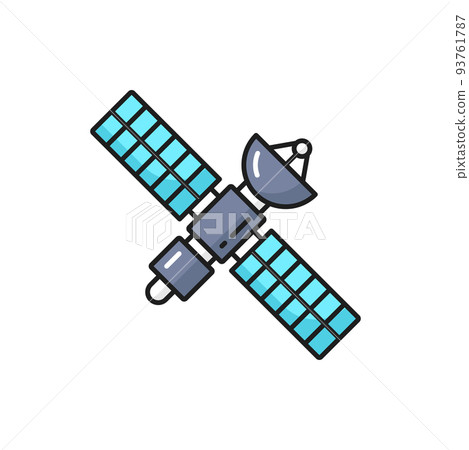 Space satellite with solar panels and antenna outline icon. Communication and telecom technologies, space research innovation, Internet broadcast thin line vector symbol or pictogram Space satellite with solar panels and antenna outline icon. Communication and telecom technologies, space research innovation, Internet broadcast thin line vector symbol or pictogram 93761787