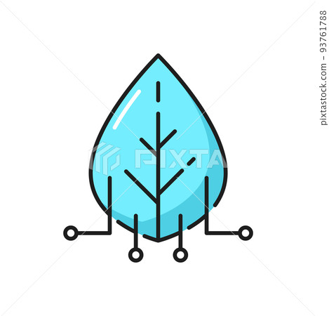 Modern technology innovation, science tech outline icon with blue leaf and computer motherboard traces. Electronics invention, biotechnology and engineering thin line vector minimalistic pictogram Modern technology innovation, science tech outline icon with blue leaf and computer motherboard traces. Electronics invention, biotechnology and engineering thin line vector minimalistic pictogram 93761788