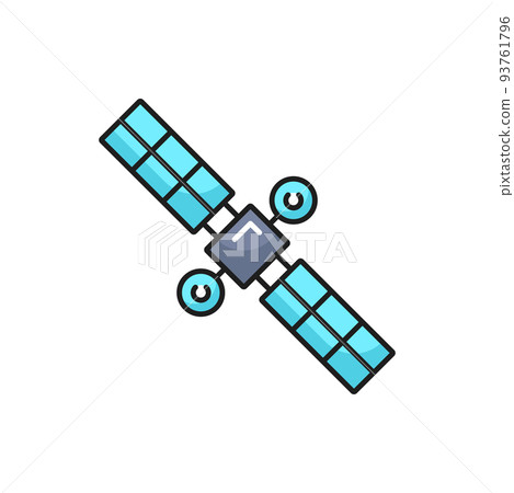 Communication technology outline icon space satellite. Telecommunication, internet broadcast and television signal transmission thin line vector icon, linear pictogram with artificial satellite Communication technology outline icon space satellite. Telecommunication, internet broadcast and television signal transmission thin line vector icon, linear pictogram with artificial satellite 93761796