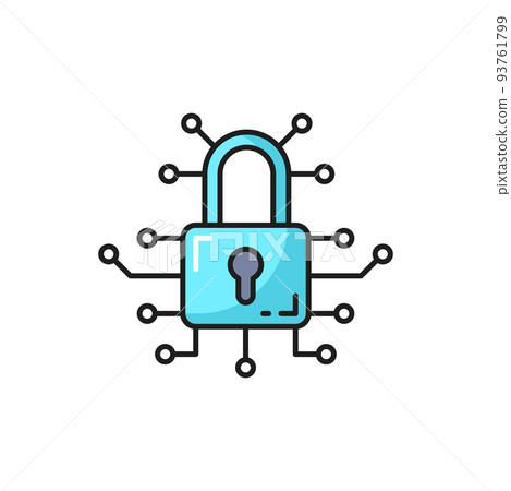 Data encryption and information secure outline icon with padlock and computer board circuit. Data access safety, Internet privacy and network protect technology thin line vector icon or pictogram Data encryption and information secure outline icon with padlock and computer board circuit. Data access safety, Internet privacy and network protect technology thin line vector icon or pictogram 93761799