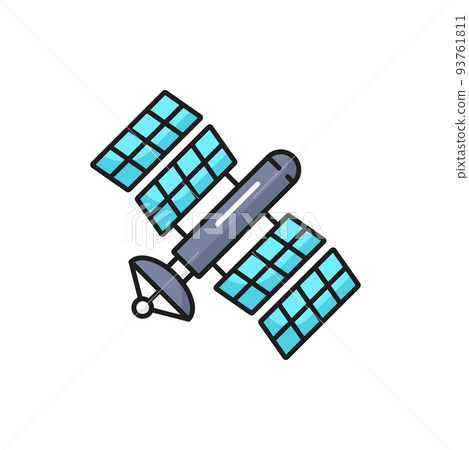 Space satellite technology outline icon. Internet and radio broadcast, communication satellite and astronomy science space research thin line vector pictogram or linear symbol Space satellite technology outline icon. Internet and radio broadcast, communication satellite and astronomy science space research thin line vector pictogram or linear symbol 93761811