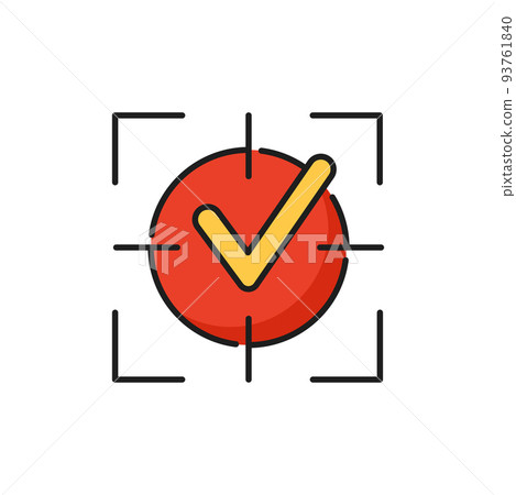 Business goals achievement color outline icon with check mark symbol in optical sight crosshair. Success and business competition victory, effective management and goals planning thin line vector sign Business goals achievement color outline icon with check mark symbol in optical sight crosshair. Success and business competition victory, effective management and goals planning thin line vector sign 93761840