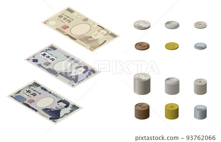 Relatively realistic Japanese yen cash set (isometric) 93762066