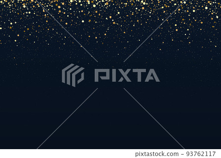 Falling particles of golden color on a dark background. Abstract design element for greeting card, New Year s invitation. Falling particles of golden color on a dark background. Abstract design element for greeting card, New Year s invitation. 93762117