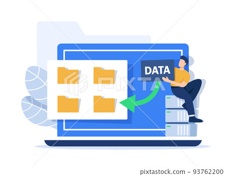 Cloud computing concept in flat style. IT specialists administrate cloud storage scene. Hosting platform, big data processing web banner 93762200