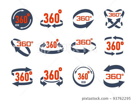 360 degrees virtual camera rotate icons. 3d perspective panorama symbols. 3D tour, sphere panoramic view vector symbols. Full three sixty web virtual tour pictograms, VR video or game icons 360 degrees virtual camera rotate icons. 3d perspective panorama symbols. 3D tour, sphere panoramic view vector symbols. Full three sixty web virtual tour pictograms, VR video or game icons 93762295