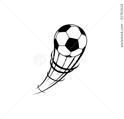 Football soccer ball trace isolated goal kick monochrome icon. monochrome icon. Vector football ball in flight, trace on speed, soccer shoot. Sport club mascot, college or university tournament emblem Football soccer ball trace isolated goal kick monochrome icon. monochrome icon. Vector football ball in flight, trace on speed, soccer shoot. Sport club mascot, college or university tournament emblem 93762628