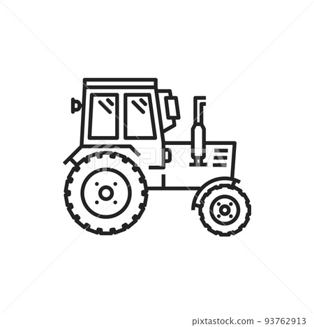 Tractor isolated agricultural machinery icon. Vector farm truck, heavy machine to work on field 93762913
