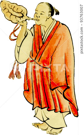 Yamabushi blowing a conch shell Yamabushi blowing a conch shell 93763007